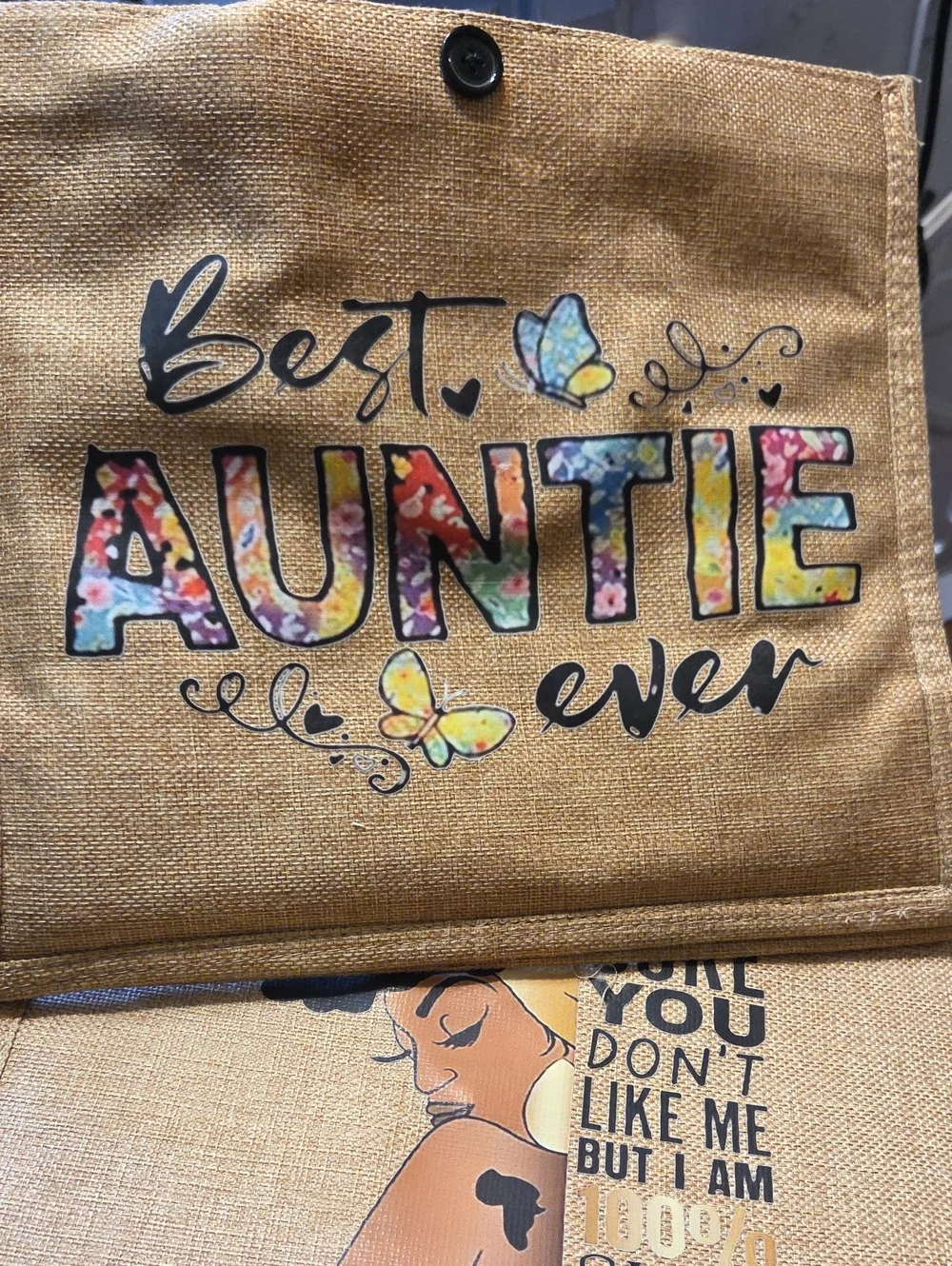 Best Auntie Ever Burlap Tote Bag - Multicolor